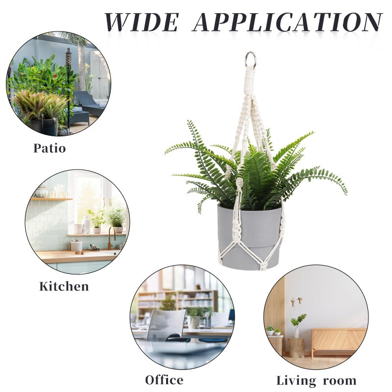 Sliverdew Macrame Plant Hanger, 2 Pack Boho Hanging Planters Baskets for Indoor Plants Decorative Braided Cotton Rope Flower Pot Holder with Metal Hook Rings for Outdoor Home Decor, No Tassels, Ivory, 20 Inchs - Image 3