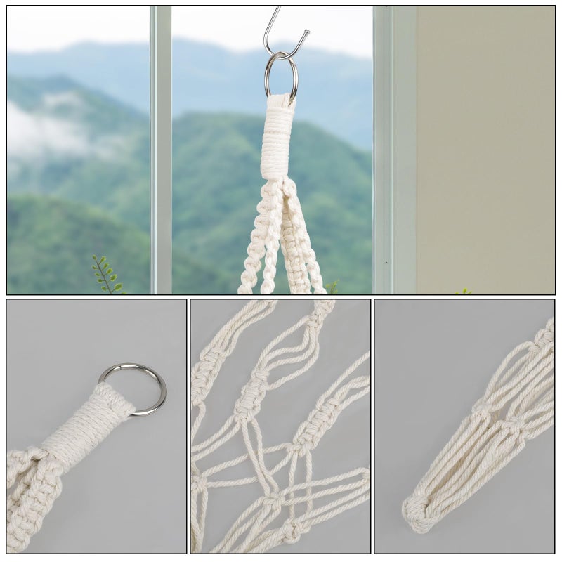 Sliverdew Macrame Plant Hanger, 2 Pack Boho Hanging Planters Baskets for Indoor Plants Decorative Braided Cotton Rope Flower Pot Holder with Metal Hook Rings for Outdoor Home Decor, No Tassels, Ivory, 20 Inchs - Image 2