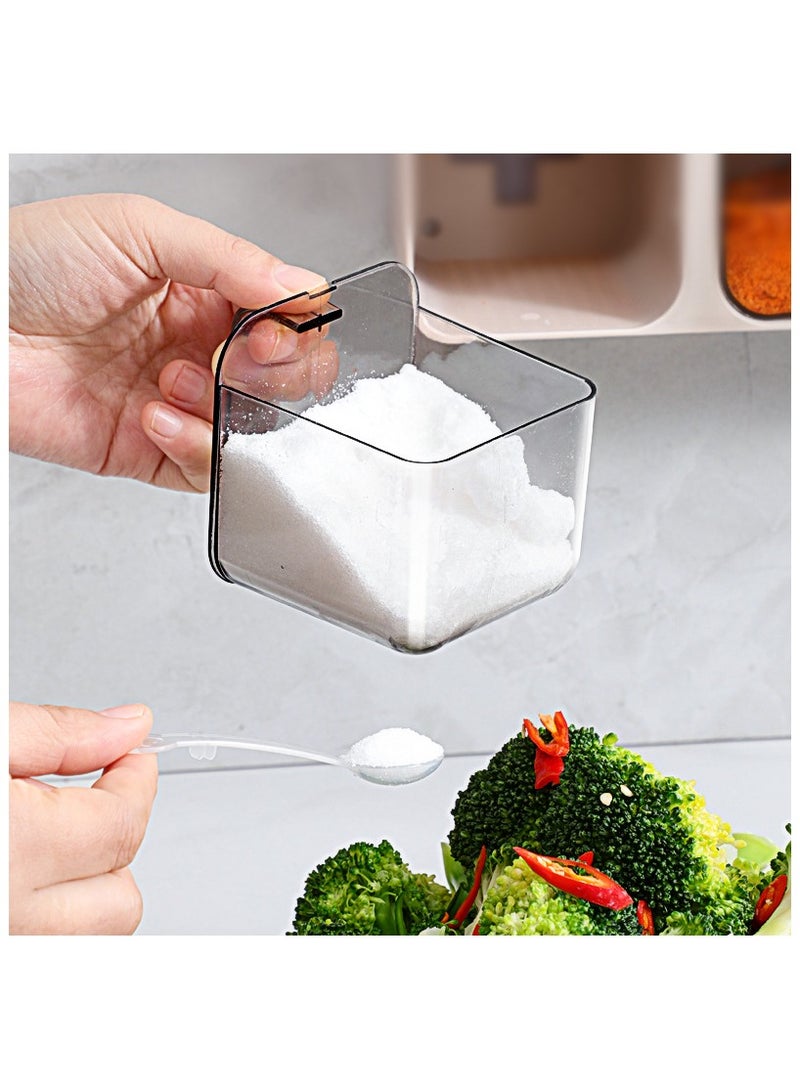 3-Piece Spices Jar Set With Spoon, Lid Spice and compartment Stand, Food Storage Container for Home Kitchen, Spice,Tea, Sugar, Salt - Image 3