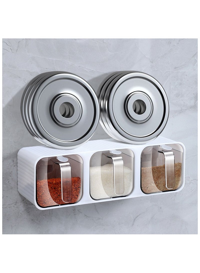 3-Piece Spices Jar Set With Spoon, Lid Spice and compartment Stand, Food Storage Container for Home Kitchen, Spice,Tea, Sugar, Salt - Image 5