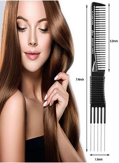 Patelai 4 Pieces Carbon Lift Teasing Combs With Metal Prong And Hair Pick Salon Teasing Lifting Fluffing Comb With 5 Stainless Steel Pins For Women Most Hair Types (Artsy Style Black And Purple)  - Image 2