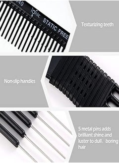 Patelai 4 Pieces Carbon Lift Teasing Combs With Metal Prong And Hair Pick Salon Teasing Lifting Fluffing Comb With 5 Stainless Steel Pins For Women Most Hair Types (Artsy Style Black And Purple)  - Image 3