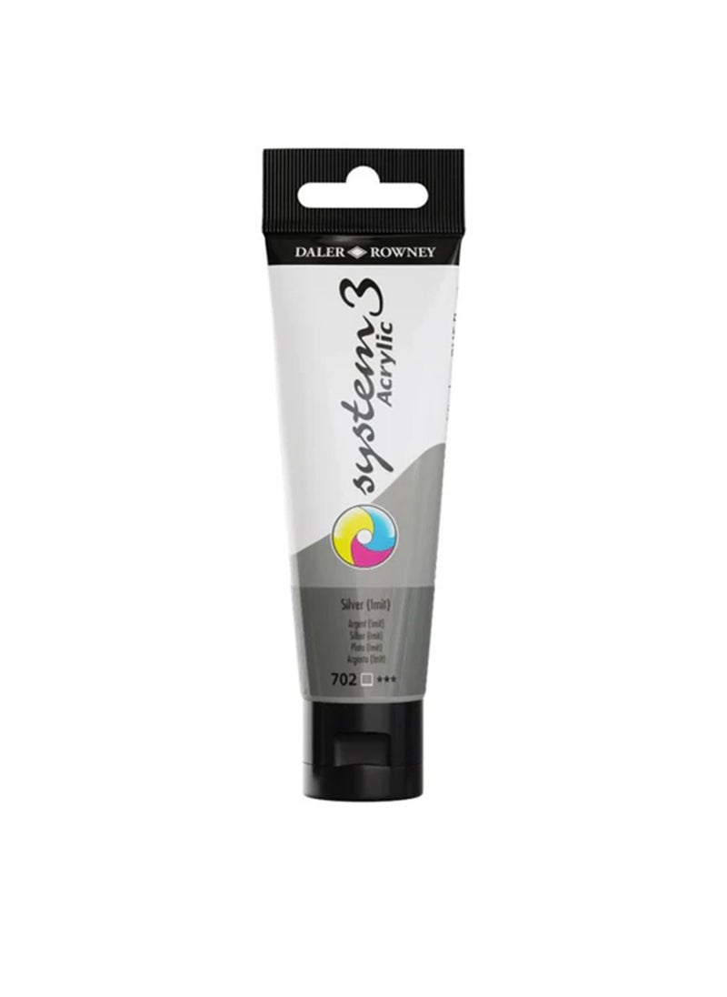 Daler Rowney System3 Acrylic Paint Tube 59ml Silver  - Image 2