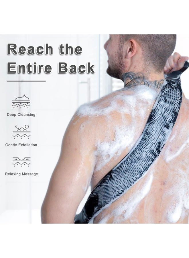 FReatech Silicone Back Scrubber for Shower, 90cm Dual-Sided Back Washer Exfoliator Strap to Clean, Exfoliate and Massage, Easily Cover The Entire Back for Men Women, Easy to Clean, Black - Image 2