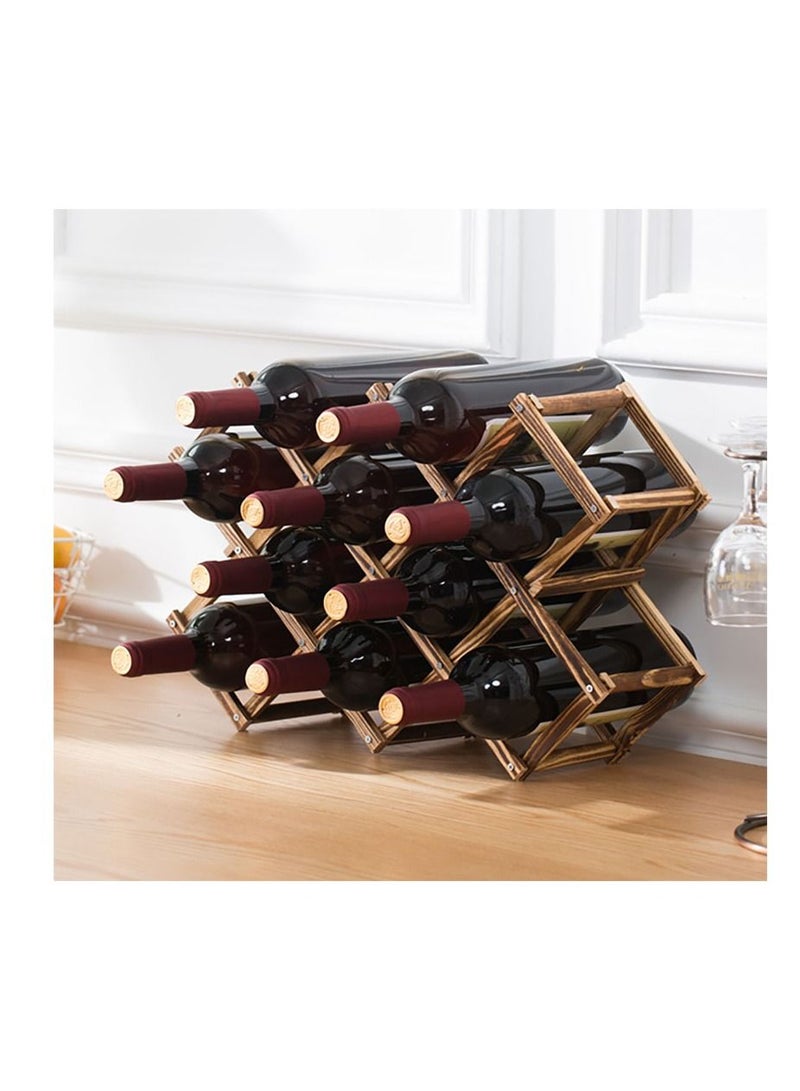East Lady Wood Wine Storage Racks Countertop,10 Brown Bottle Wooden Stackable Wine Cellar Racks, Foldable Tabletop Free Standing Wine Display Shelf for Home Kitchen Bar Cabinets - Image 2