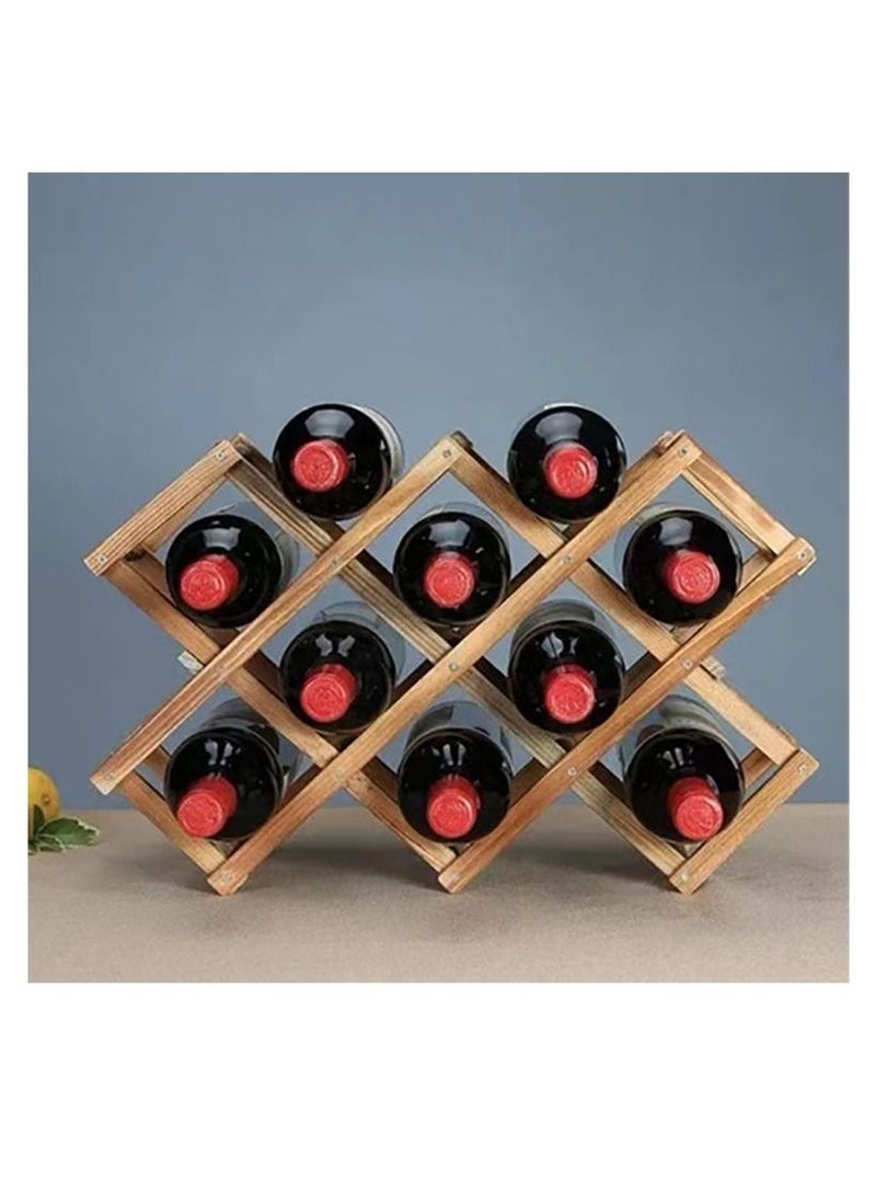 East Lady Wood Wine Storage Racks Countertop,10 Brown Bottle Wooden Stackable Wine Cellar Racks, Foldable Tabletop Free Standing Wine Display Shelf for Home Kitchen Bar Cabinets - Image 4