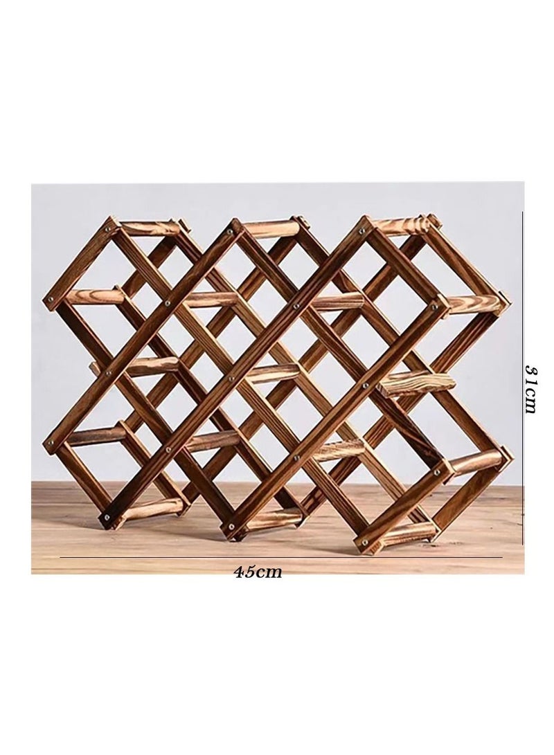 East Lady Wood Wine Storage Racks Countertop,10 Brown Bottle Wooden Stackable Wine Cellar Racks, Foldable Tabletop Free Standing Wine Display Shelf for Home Kitchen Bar Cabinets - Image 3