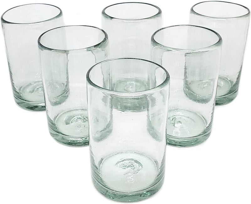 MexHandcraft Clear Blown 9 oz Juice Glasses set of 6 Mexican Handmade Glassware Recycled Glass Lead  Toxin Free Juice