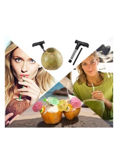 Excefore 2 Pack Coconut Opener Tool with 4 Reusable Straws and Brush, Easy & Convenient Straw Hole Maker, Food Grade Stainless Steel Opening Pouch Tap for Young Fresh Thai Hawaii Coco Water Juice  - Image 2