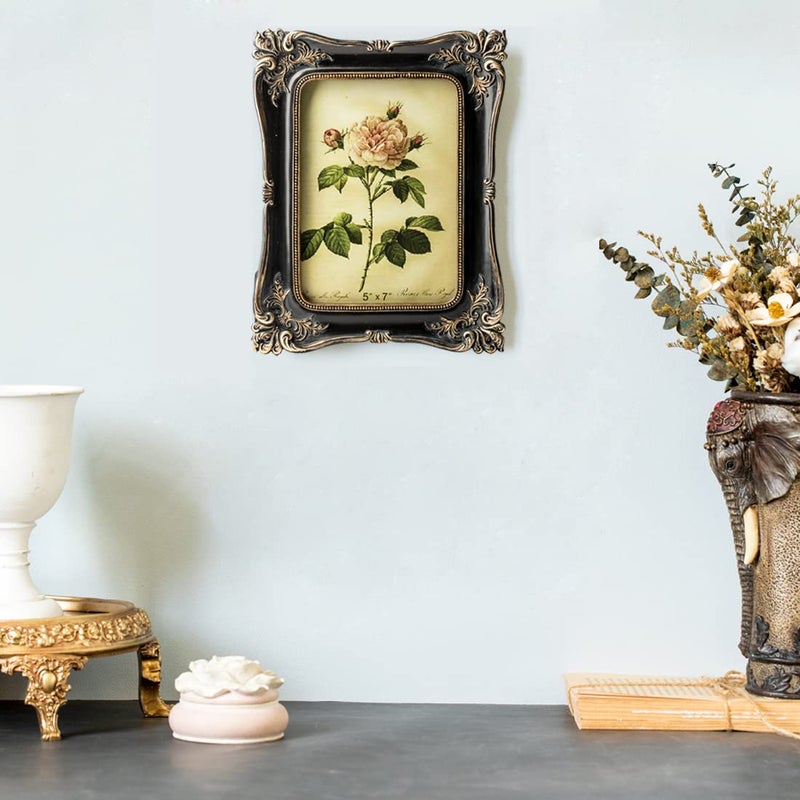 CISOO Vintage 5x7 Picture Frame Antique Photo Frame Table Top Display and Wall Hanging  Retro Home Decor  Ornate Photo Gallery Art (Black and Gold) - Image 4