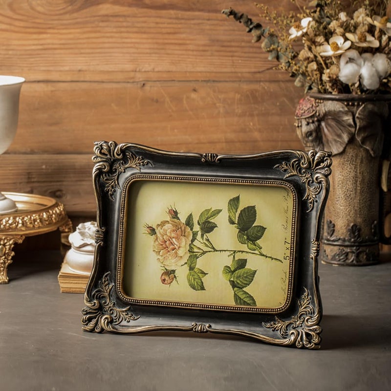 CISOO Vintage 5x7 Picture Frame Antique Photo Frame Table Top Display and Wall Hanging  Retro Home Decor  Ornate Photo Gallery Art (Black and Gold) - Image 3