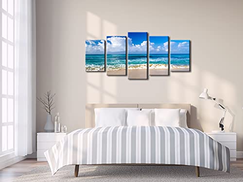Pyradecor Seaside Modern Stretched and Framed Seascape 5 panels Giclee Canvas Prints Artwork Landscape Pictures Paintings on Canvas Wall Art for Home Decor - Image 3