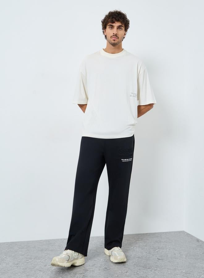 Styli Black Embossed Minimal Slogan Joggers - Image 2