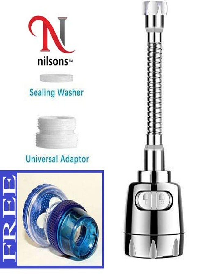 Nilsons Stainless Steel Flexible 360 Degree Rotating 2 Modes Water Saving Faucet for Kitchen Sink Sprayer Tap Extension water taps bathroom (Standard Size, Silver) turbo flex 360 degree (2) - Image 2