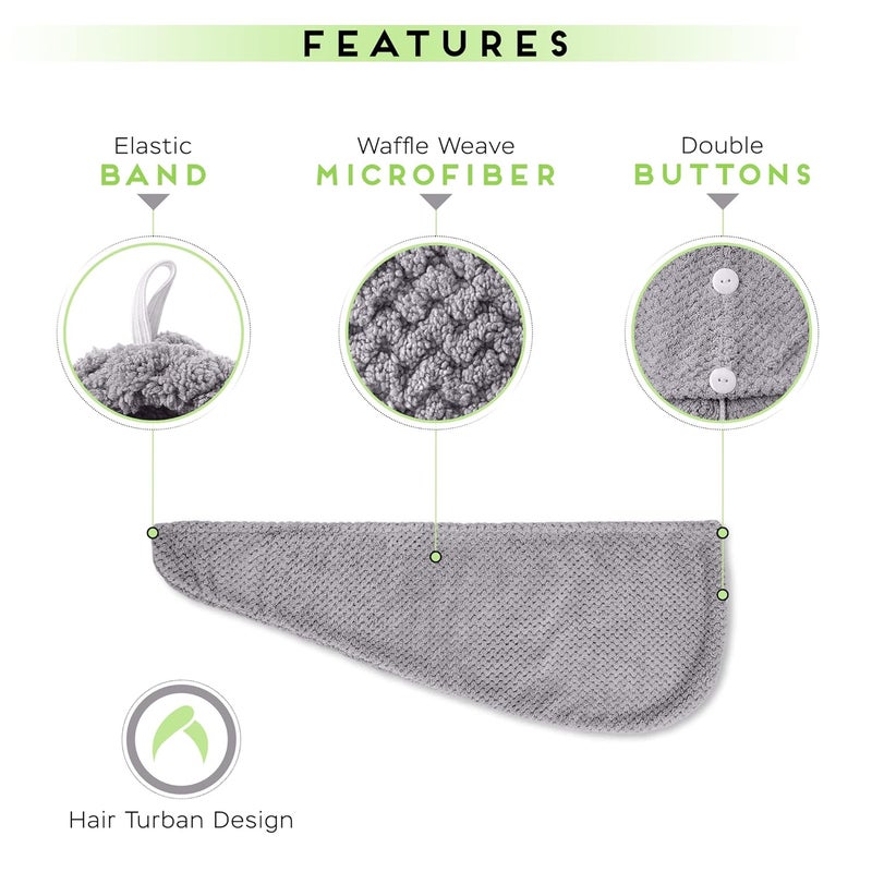 SimpleField 2 Pack Microfiber Hair Towel Wrap for Women, Anti Frizz Quick Drying Hair Turban for All Hair Style, Absorbent and Lightweight (Grey) - Image 3