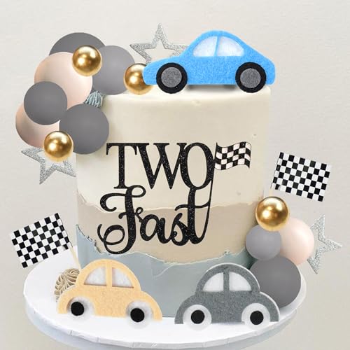 DRWATE 27 PCS Two Fast Cake Toppers Race Car 2nd Birthday Cake Decorations for Racing Car Checkered Flag Birthday Anniversary Party Decorations Supplies (01) - Image 5