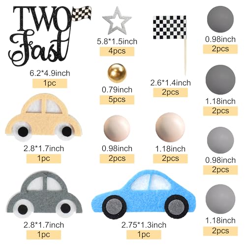 DRWATE 27 PCS Two Fast Cake Toppers Race Car 2nd Birthday Cake Decorations for Racing Car Checkered Flag Birthday Anniversary Party Decorations Supplies (01) - Image 2