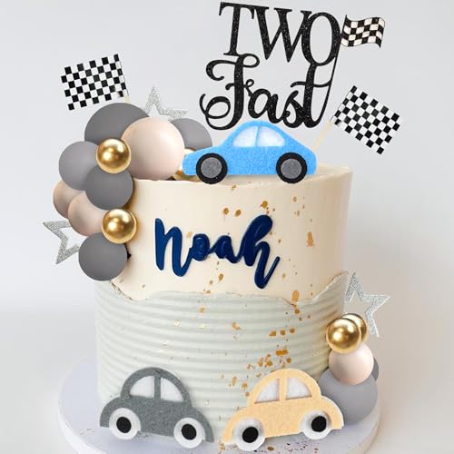 DRWATE 27 PCS Two Fast Cake Toppers Race Car 2nd Birthday Cake Decorations for Racing Car Checkered Flag Birthday Anniversary Party Decorations Supplies (01) - Image 3