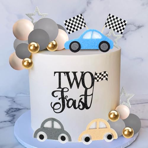 DRWATE 27 PCS Two Fast Cake Toppers Race Car 2nd Birthday Cake Decorations for Racing Car Checkered Flag Birthday Anniversary Party Decorations Supplies (01) - Image 4