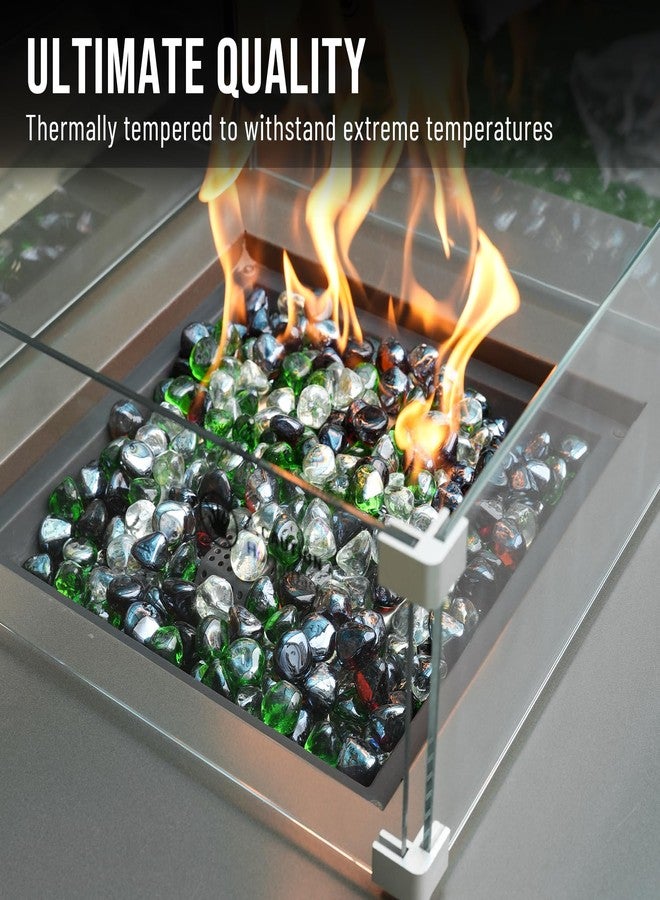 Skyflame ماسات زجاج النار المخلوطة من سكاي فليم، وزن 10 أرطال، لتزيين حفرة النار والمدفأة والحديقة، مقاس 1/2 بوصة، لون أخضر زمردي، كريستال آيس، بريق كهرماني - Image 4