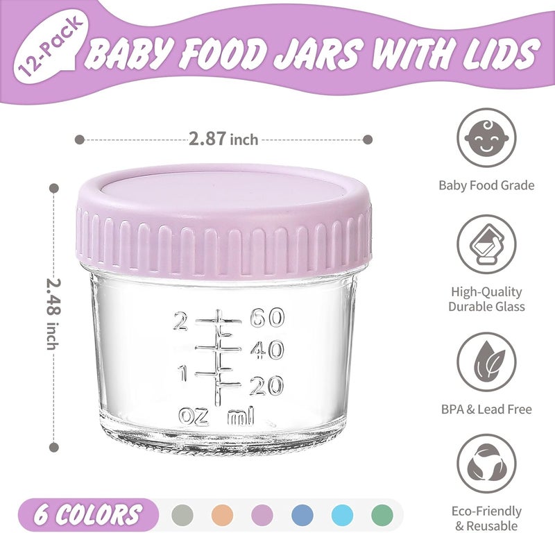 DRKIO 12 Pack Glass Baby Food Storage Containers - 4 Oz Baby Food Jars with Lids Baby Food Maker Microwave Dishwasher Freezer Safe 100% Leak Proof BPA Free Reusable - Image 2