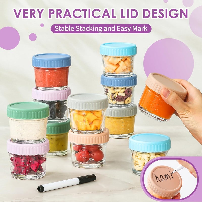 DRKIO 12 Pack Glass Baby Food Storage Containers - 4 Oz Baby Food Jars with Lids Baby Food Maker Microwave Dishwasher Freezer Safe 100% Leak Proof BPA Free Reusable - Image 5