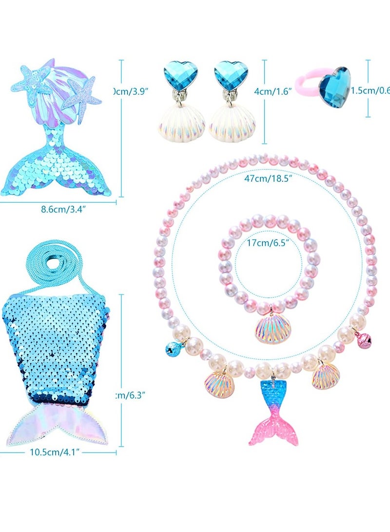 Mordely Mermaid Jewellery Sets,Kids jewellery Sets for Little Girls,Children Jewelry Sets Include Handbag Necklace Bracelets,Princess Costume Play Pretend Dress Up Party Favors  - Image 2