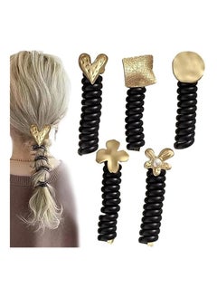 5 Pcs Braided Telephone Wire Hair Bands, Spiral Hair Ties No Crease Ponytail Holders, Stylish Phone Cord Hair Ties, DIY Ponytail Styl, Elastic Hair Ties for Women Girls, Black