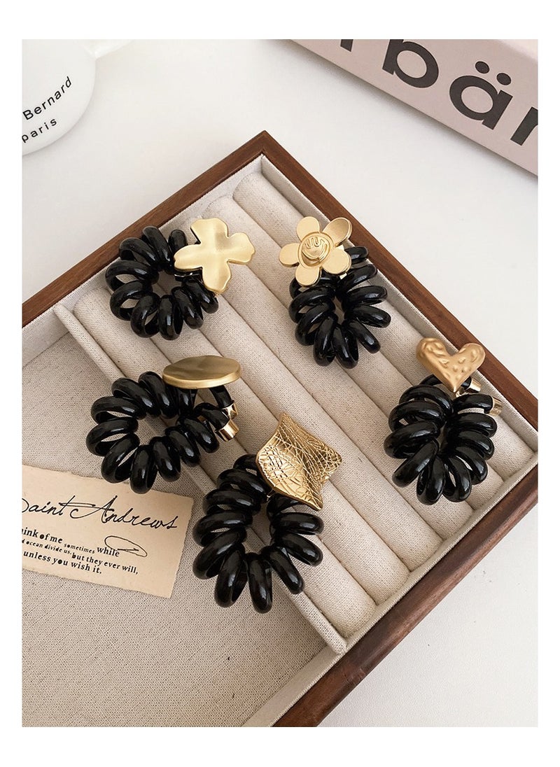 KASTWAVE - 5 Pcs Braided Telephone Wire Hair Bands, Spiral Hair Ties No Crease Ponytail Holders, Stylish Phone Cord Hair Ties, DIY Ponytail Styl, Elastic Hair Ties for Women Girls, Black - Image 1