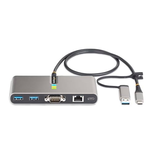 StarTech.com 2-Port USB-C Hub with Gb Ethernet and RS232 FTDI Serial, Attached USB-C to USB-A Dongle, 100W PD Pass-Through, 2X USB-A 5Gbps - Image 3