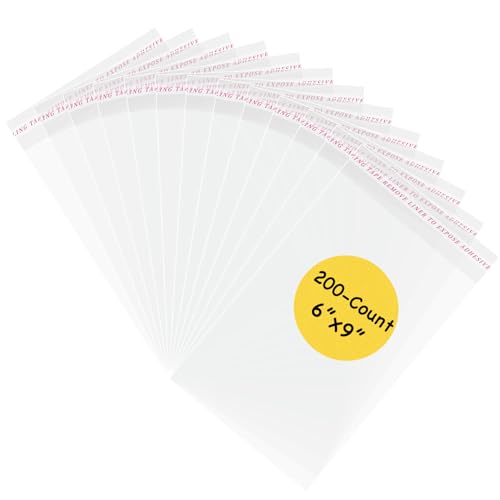 Yeaban 6x9 Clear SelfSealing Cellophane Bags Resealable Treat Bags for Candy Snack Cookies Baked Food and Party Favors 200Count - Image 1