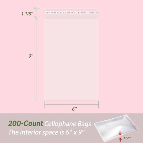 Yeaban 6x9 Clear SelfSealing Cellophane Bags Resealable Treat Bags for Candy Snack Cookies Baked Food and Party Favors 200Count - Image 3