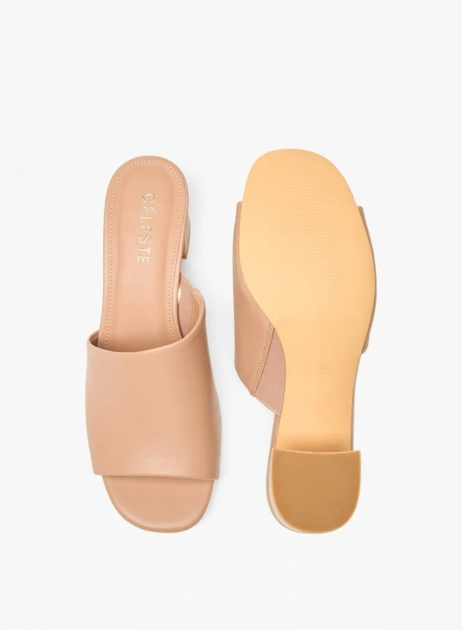 سيليست Women's Solid Slip-On Sandals with Block Heels