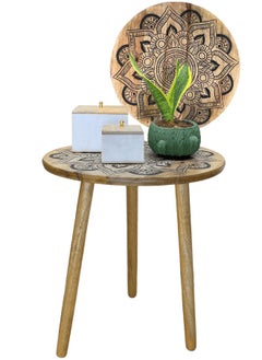 Souq DESIGNS Round Rustic Night Stand - Wooden Bamboo Accent Table for Bedroom, Bedside, Coffee Table, Living Room - Decorative Small foldable Side Tables for indoor outdoor Black  - Image 2