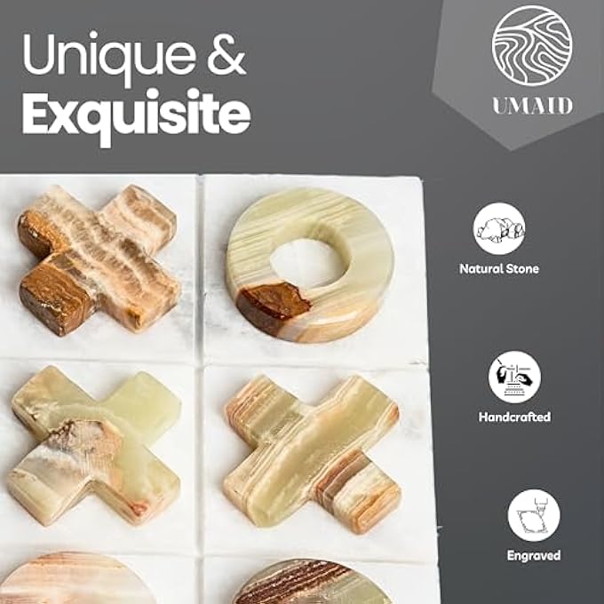 UmAid ONYX Marble Tic Tac Toe Game 10 Inch Premium Handcrafted Marble Tic Tac Toe Game for Coffee Table Modern Coffee Table Decor Home Decor Board Games for Living Room Elegant Room Decor - Image 5