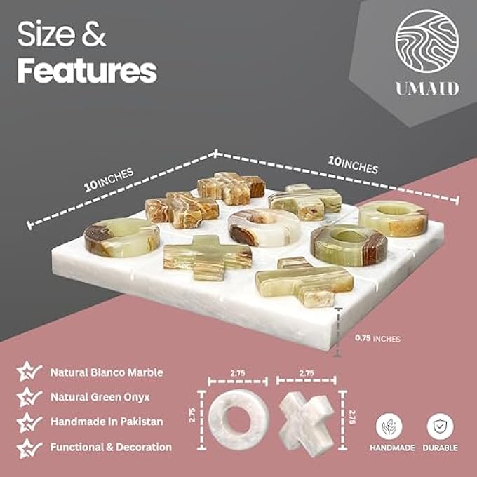 UmAid ONYX Marble Tic Tac Toe Game 10 Inch Premium Handcrafted Marble Tic Tac Toe Game for Coffee Table Modern Coffee Table Decor Home Decor Board Games for Living Room Elegant Room Decor - Image 3