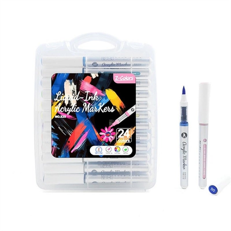 Liquid ink Acrylic Brush Marker Set 24 Colors – No. 525