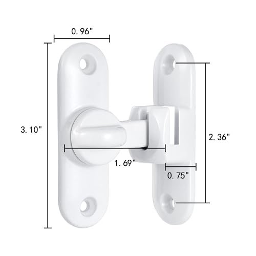 INIRET White Barn Door Latches,90/180 Degree Gate Lock,Flip Gate Latches Hardware,Zinc Alloy Right Angle Door Lock Latch,Door Security Sliding Door Latch Lock for Cabinets,Bathroom - Image 2