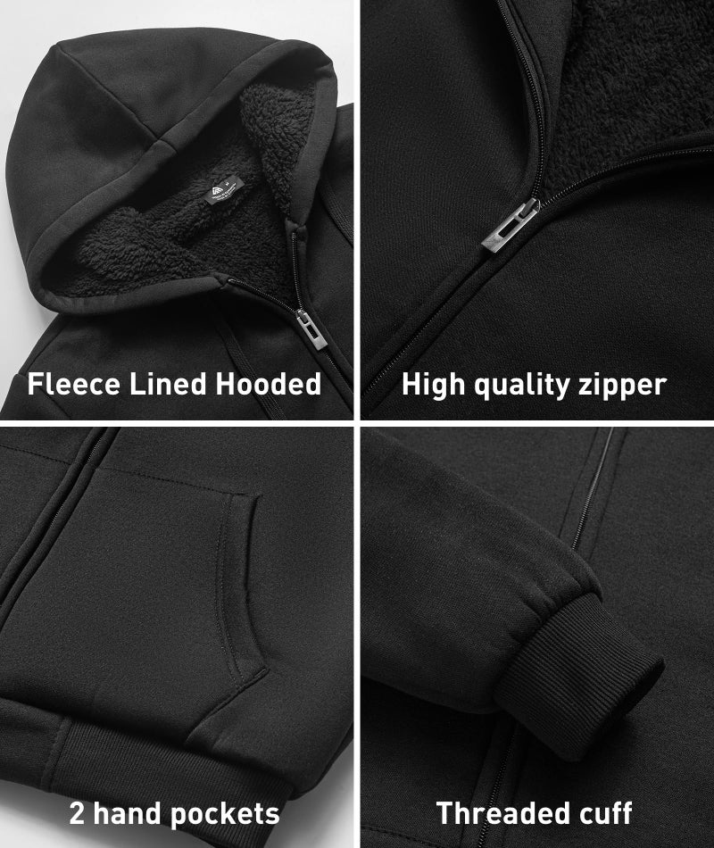 SCODI Hoodies for Men Heavyweight Fleece Sweatshirt - Full Zip Up Thick Sherpa Lined Hooded Sweatshirts Black Large - Image 4