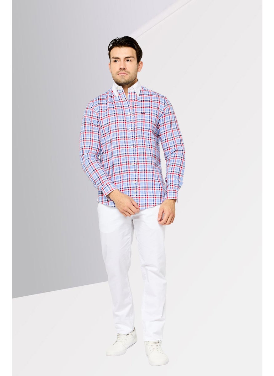 Harmont & Blaine - Men Narrow Fit Checkered Long Sleeves Casual Shirt, Blue - Image 1