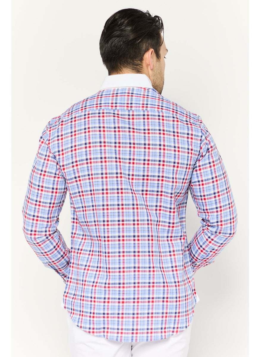 Harmont & Blaine - Men Narrow Fit Checkered Long Sleeves Casual Shirt, Blue - Image 1