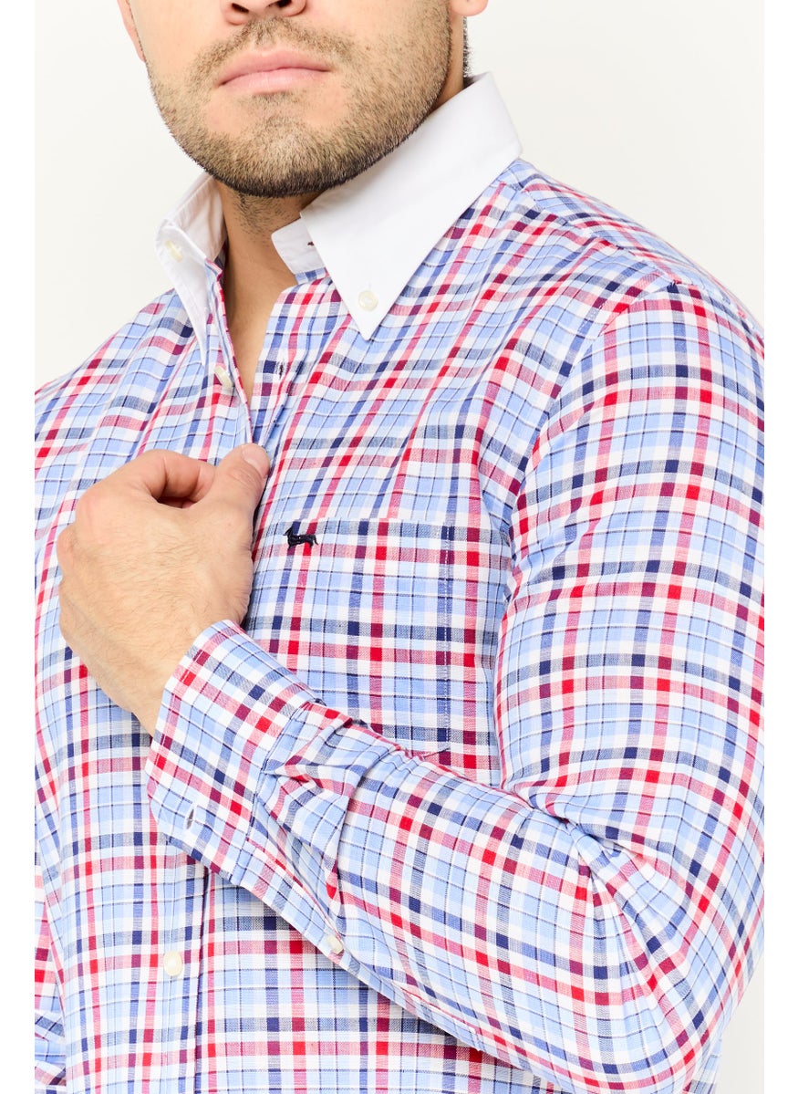Harmont & Blaine - Men Narrow Fit Checkered Long Sleeves Casual Shirt, Blue - Image 1