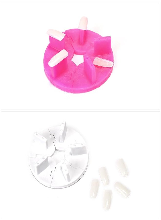 Rolabling Round Nail Display Stand False Nail Art Tips Display Holder with 5Pcs White Nails Tips Painting Press Nail Holder for Salon Manicurist DIY Training Supplies Red - Image 2