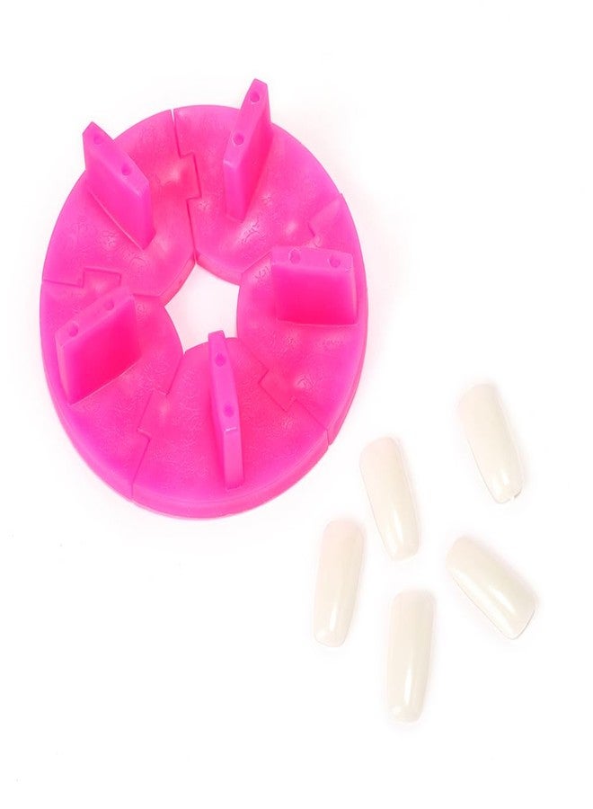 Rolabling Round Nail Display Stand False Nail Art Tips Display Holder with 5Pcs White Nails Tips Painting Press Nail Holder for Salon Manicurist DIY Training Supplies Red - Image 1
