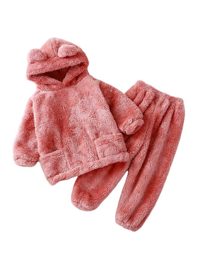Arssm Girl Pants Sets Two Pieces Outfit Kids Bear Ear Fuzzy Fluffy Hoodie Sweatshirt with Fleece Sweatpants, Pink, 5 Years - Image 1