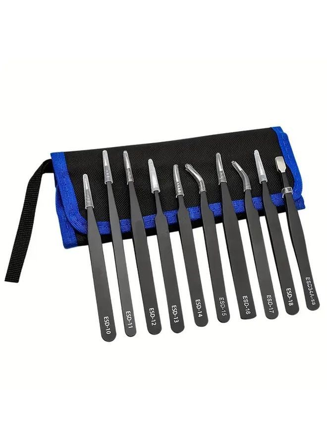 10pcs Anti Static 304 Stainless Steel Tweezers Set 2 48in Professional Precision Tools - Image 5