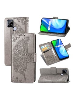 HuHa Case Cover For Realme V3 Butterfly Love Flower Embossed Horizontal Flip Leather Case with Bracket / Card Slot / Wallet / Lanyard Gray 