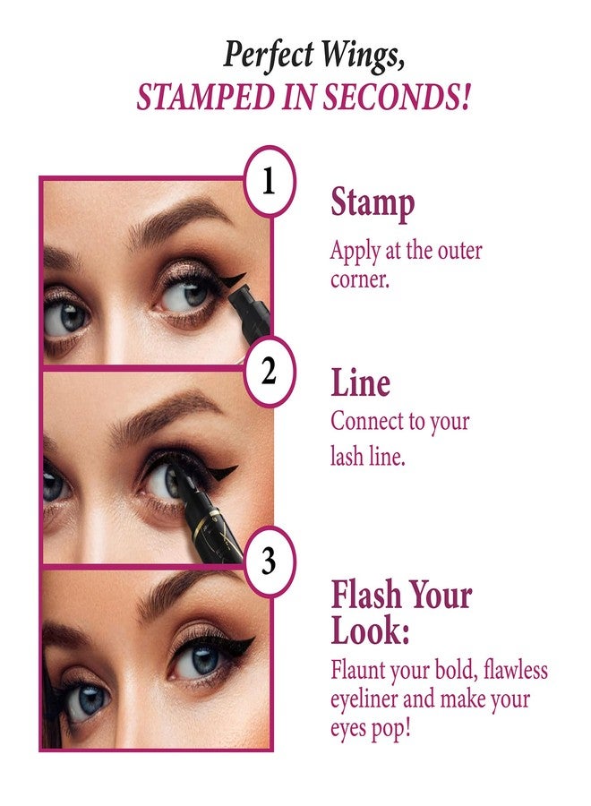 سانفي قلم تحديد العيون سانفي وينك مع ختم | مقاوم للماء والتلطخ | قلم تحديد عيون سائل أسود سريع الجفاف يدوم طويلاً | ختم جناح مزدوج الطرف وطرف دقيق | عيون مجنحة مثالية وإطلالة جريئة في ثوانٍ - Image 4