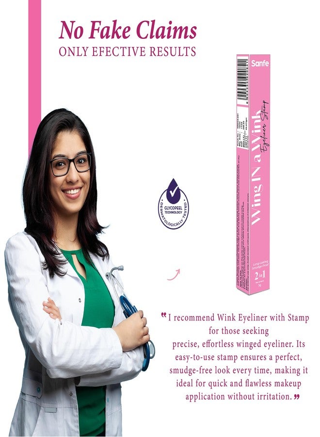 سانفي قلم تحديد العيون سانفي وينك مع ختم | مقاوم للماء والتلطخ | قلم تحديد عيون سائل أسود سريع الجفاف يدوم طويلاً | ختم جناح مزدوج الطرف وطرف دقيق | عيون مجنحة مثالية وإطلالة جريئة في ثوانٍ - Image 3