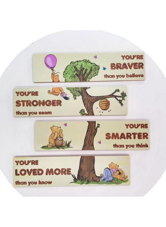 PAMBO Winnie Bear Baby Shower Decorations, 4-Panel Wooden Nursery Decor Room Inspirational Wall Art, Motivational Quote Signs - Image 5